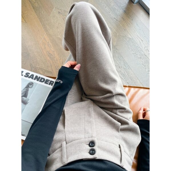 Gray Woolen Wide-leg Pants Autumn And Winter High Waist Drooping Casual Straight-leg - Image 4