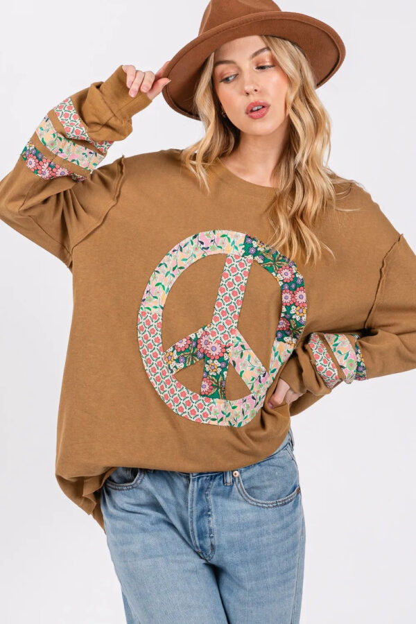 SAGE FIG Peace Applique Patch Long Sleeve Top - Image 5