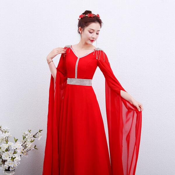 The Red Long Guzheng Performance Dress Is Elegant And Slim - Image 2