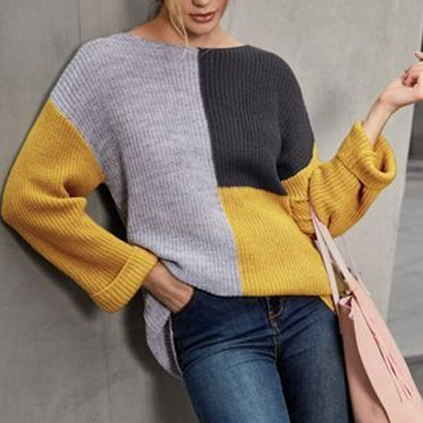 Versatile Loose Fitting Pullover For Outerwear, Color Blocked Knit Sweater For Women's Wear - Image 5
