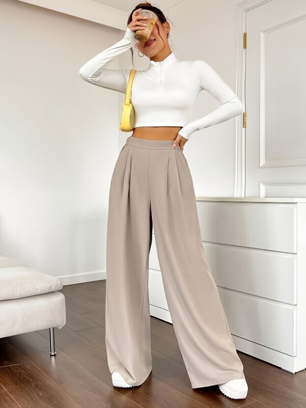 Elegant High Waist Wide Leg Straight Casual Pants - Image 7