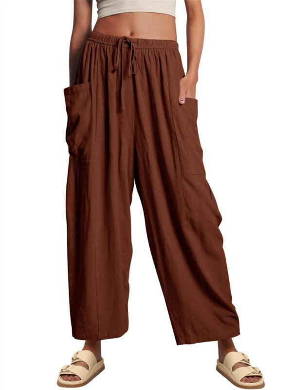 Fashion Wide Leg Pants Summer Loose Elastic High Waist Pleated Trousers Solid Color Womens Clothing - Image 6