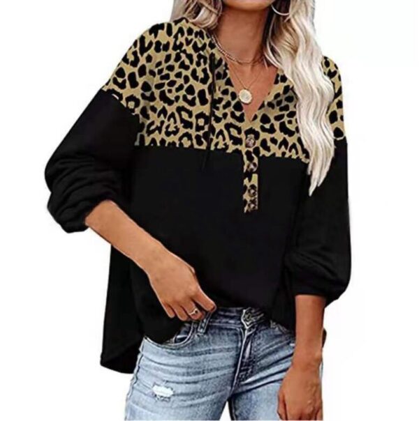Women's Leopard Loose Casual Long Sleeve Hooded Sweatshirt - Image 5