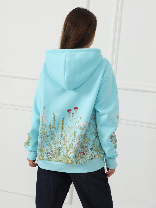Women's Solid Color Floral Long Sleeved Sweatshirt - Image 3
