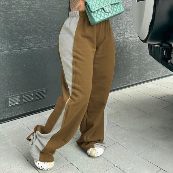 Women's Elastic Waist Colorblock All-matching Straight Wide Leg Sweatpants - Image 10