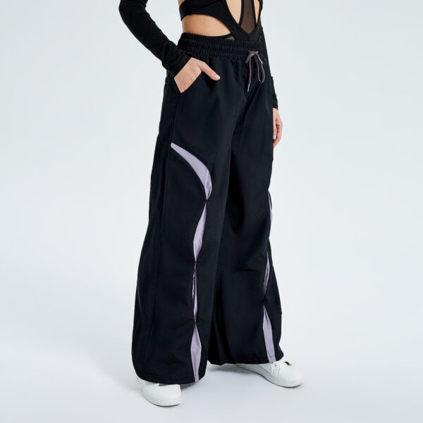 Sports Fashion High Waist Lace-up Color Contrast Breasted Loose Casual Woven Pants