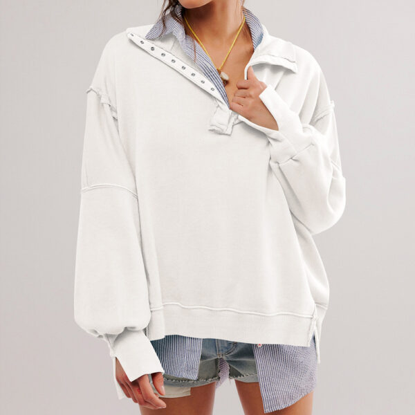 Fashion Button Lapel Sweatshirt With Slit Design Casual Sports Lantern Sleeve Pullover Top Sportswear For Womens Clothing - Image 10