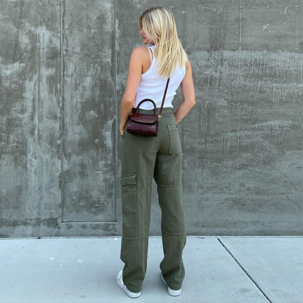 Casual Straight Solid Color Pocket Panel Cargo Trousers - Image 5