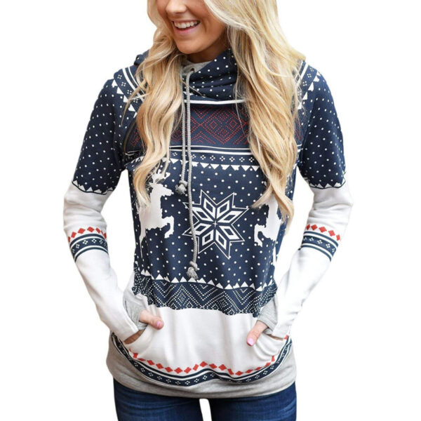 Long Sleeve Hooded Casual Sweater Women With Printed Pockets - Image 3