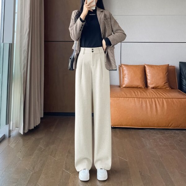 Gray Woolen Wide-leg Pants Autumn And Winter High Waist Drooping Casual Straight-leg - Image 3