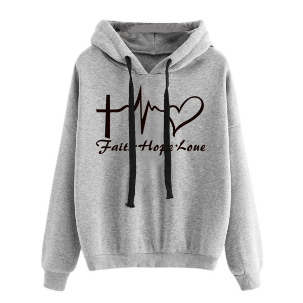 Heart Print Hoodie Sweatshirt Pullover Tops Women Long Sleeve Sports Clothes - Image 6
