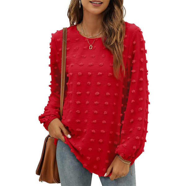 Fashion Jacquard Long-sleeved Round Neck T-shirt Casual Loose Pullover Top Womens Clothing - Image 8