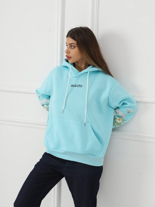 Women's Solid Color Floral Long Sleeved Sweatshirt - Image 6