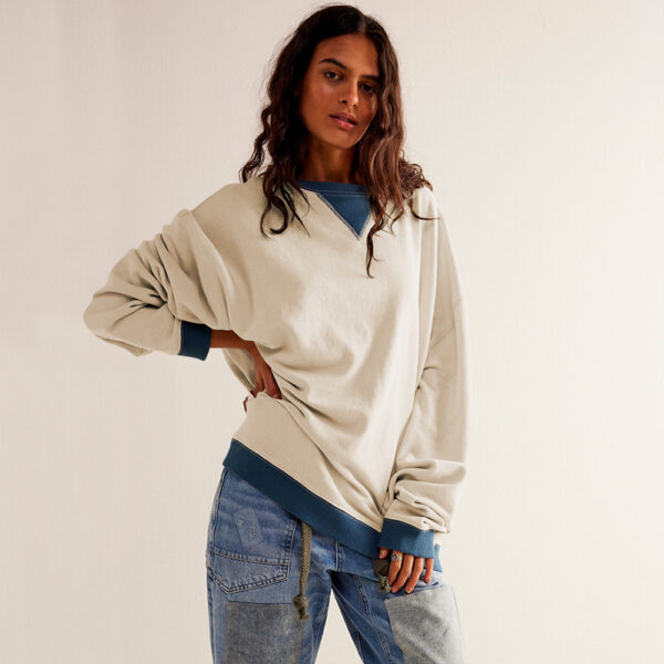 Fashion Color-matching Pullover Sweatshirt Street Casual Loose Lantern Sleeve Tops Sports Womens Clothing - Image 9
