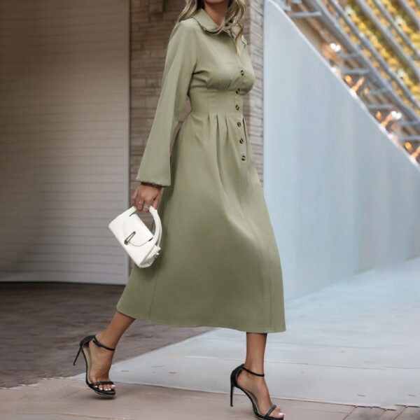 Cardigan Button Lapel Long Sleeve Dress - Image 3