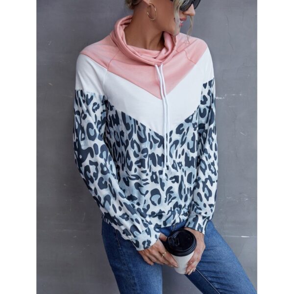 Leopard Print Contrast Color Patchwork Pullover Hooded Sweater Top Women - Image 6
