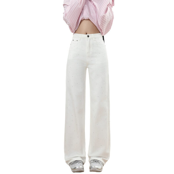 Winter Trend Rhinestone White Soft Wide Leg Mopping Jeans Trousers Lengthened - Image 10