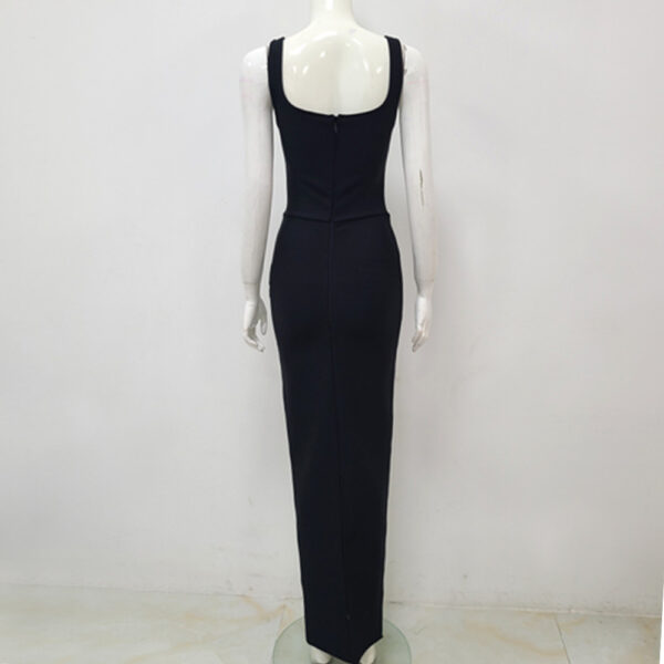 Black Sleeveless U-neck Rhinestone Elegant Slim Bandage DressEvening Dress - Image 9