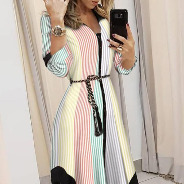 Printed Checks Lace-up Dress Women - Image 4