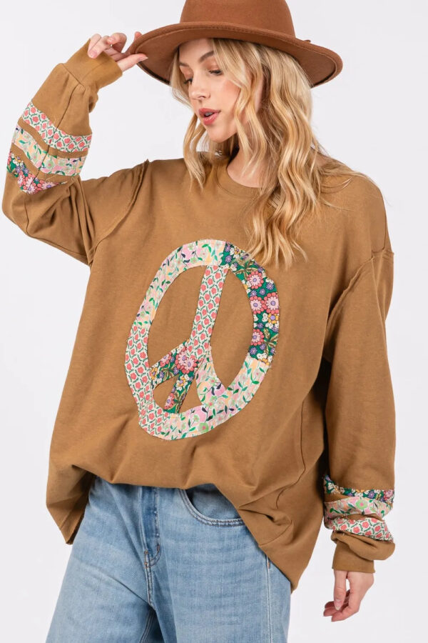 SAGE FIG Peace Applique Patch Long Sleeve Top - Image 4