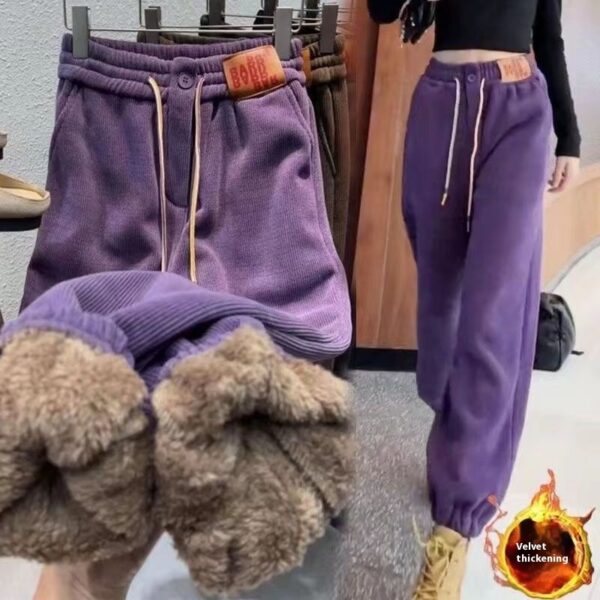 Fleece-lined Thick Track Pants Medium And Large Children Autumn And Winter Warm And Loose Leisure One Lambswool Outer Wear Trousers - Image 2