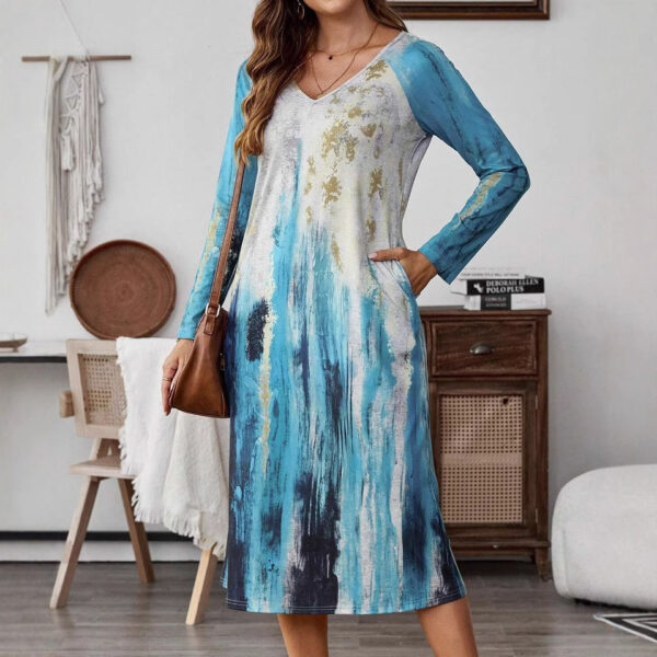 V-neck Printing Fashion Mid-length Dress Women - Image 2