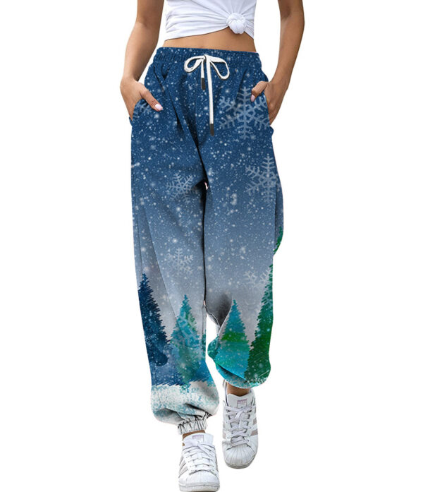 European And American Christmas High Waist Loose 3d Printed Casual Drawstring Women's Sports Casual Pants - Image 2
