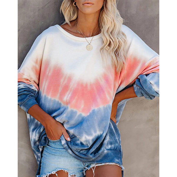 Women Printed Contrast Color Long-Sleeved Casual Loose Sweater - Image 6