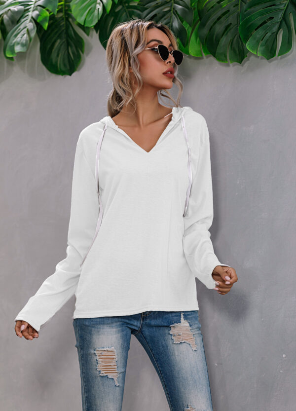 Drawstring V-neck Fleece Bottoming Shirt Hooded Sweatshirt - Image 6