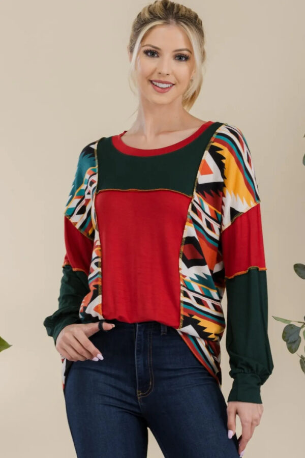 Celeste Full Size Exposed Seam Printed Color Block T-Shirt - Image 5