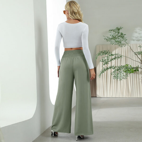 Fashion Straight Wide Leg Pants Elastic High Waist Casual Trousers For Women - Image 5