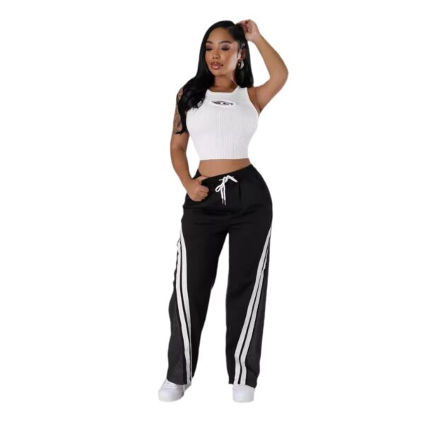 Versatile Contrast Color Diagonal Striped Waist-tight Sweatpants - Image 4