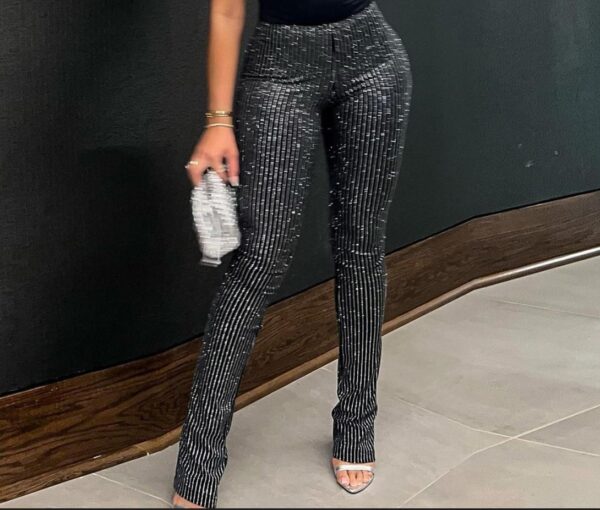 New Fashion Simple Heavy Industry Slimming Rhinestone Shiny Slim Fit Leggings - Image 3
