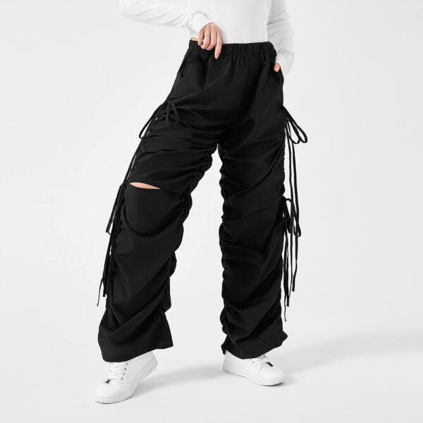 Street Drawstring Hole Casual Loose Wide Legs Cargo Pants - Image 10