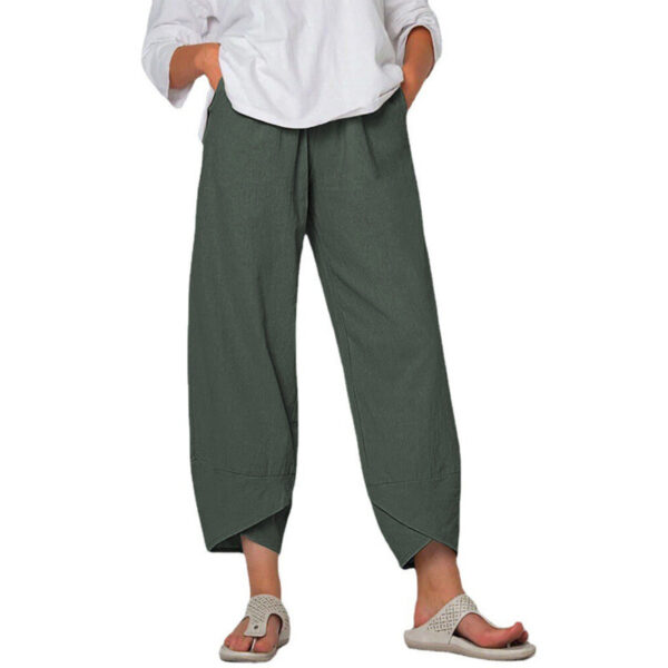 Cotton And Linen Wide Leg Pants Solid Color High Waist Loose Casual Trousers For Women - Image 9