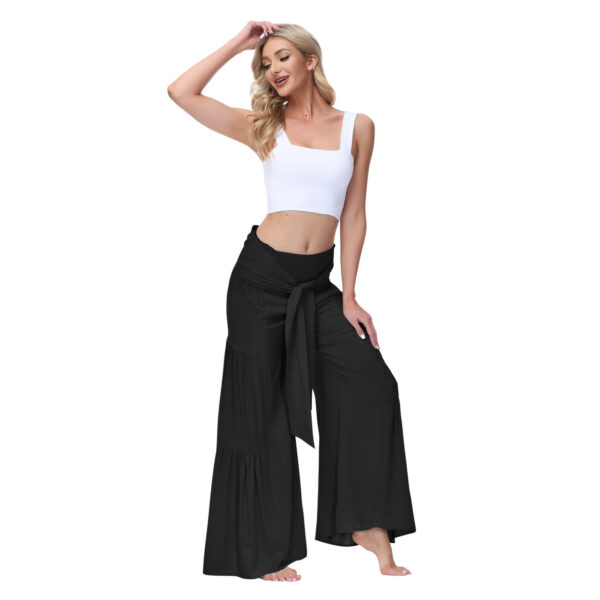 Stylish Lace-up Elastic-waist Pleated Wide-leg Pants Casual Slacks - Image 3