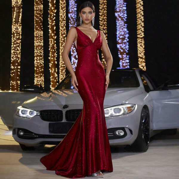 Deep V Strap Slim-fit Sheath Banquet Fishtail Evening Dress - Image 3