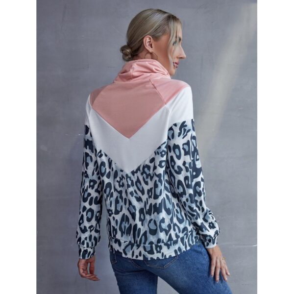 Leopard Print Contrast Color Patchwork Pullover Hooded Sweater Top Women - Image 5