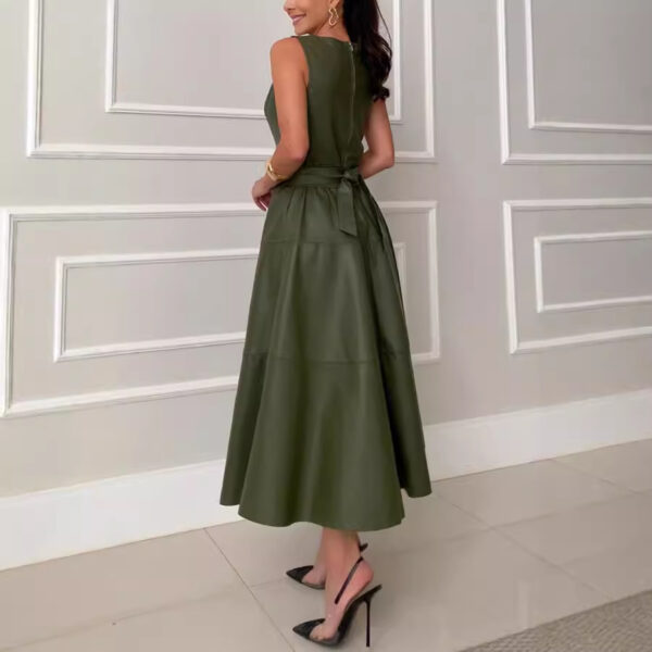 Sleeveless Casual Jumpsuit Leather Skirt Loose Party Zipper Women - Image 2