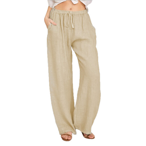 Soft Casual Drawstring Tie Trousers Summer Elastic Waist Loose Jogger Pants With Pockets - Image 7