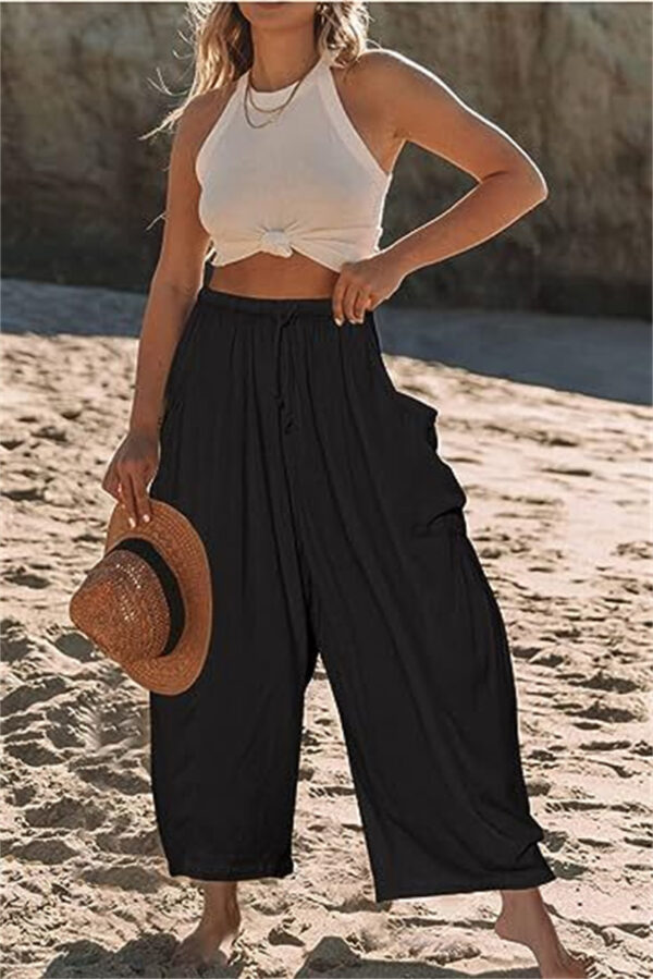 Fashion Wide Leg Pants Summer Loose Elastic High Waist Pleated Trousers Solid Color Womens Clothing - Image 10
