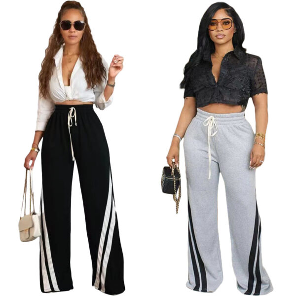 Versatile Contrast Color Diagonal Striped Waist-tight Sweatpants - Image 7