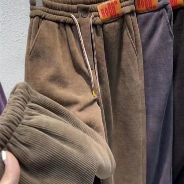 Fleece-lined Thick Track Pants Medium And Large Children Autumn And Winter Warm And Loose Leisure One Lambswool Outer Wear Trousers - Image 9