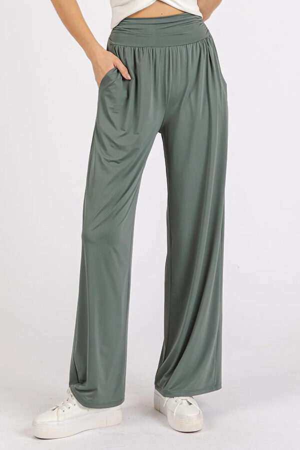 Mittoshop Stretch Banded Waist Wide Leg Pants With Pockets - Image 2