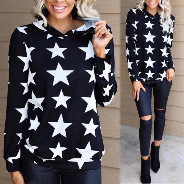 Hooded Long Sleeve Loose Sweatshirt with Pentagram - Image 5