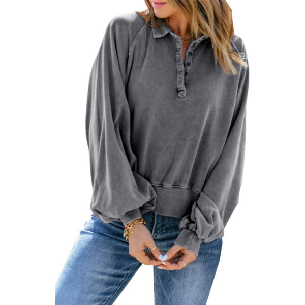 Long-sleeve Blue-dyed V-neck Pullover Sweatshirt - Image 7