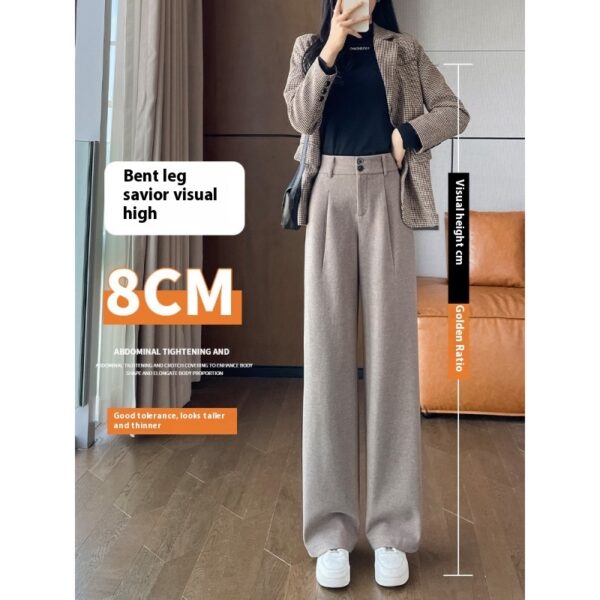 Gray Woolen Wide-leg Pants Autumn And Winter High Waist Drooping Casual Straight-leg - Image 2