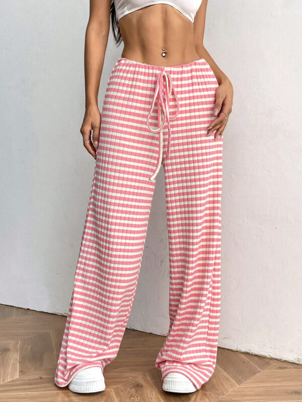 Women's Casual Striped Solid Color Drawstring Straight-leg Pants - Image 5