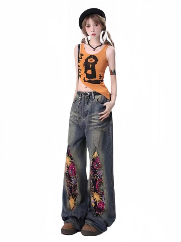 High Street Heavy Industry Fireworks Sequin Stitching Jeans Summer New - Image 4