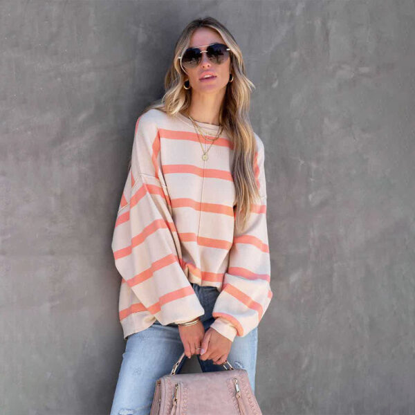 Women's Fashion Striped Printed Long Sleeve Casual Loose Top - Image 4